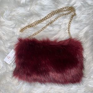 Red/Purple Faux Fur Purse w/ Detachable Gold Chain